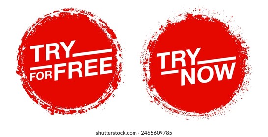 Try For Free and Try Now web button for special offers - trial or demo - isolated vector icon in grungy seal shape