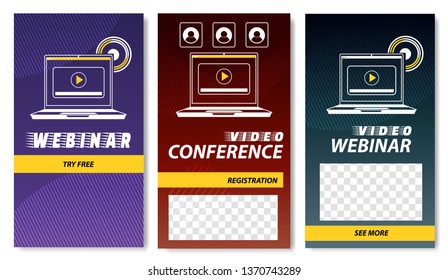 Try Free Online Webinar and Video Conference Set of Templates. Social Media Banners with Spaces and Frames for Photos. Watching Visual Recordings and Learning. Studying Courses or Trainings.