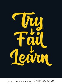 Try learn fail. Hand drawn typography poster design. Premium Vector.