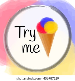 "Try me?" lettering with ice-cream cone illustration