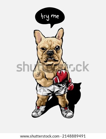 try me slogan with angry dog boxing athlete vector illustration ストックフォト © 