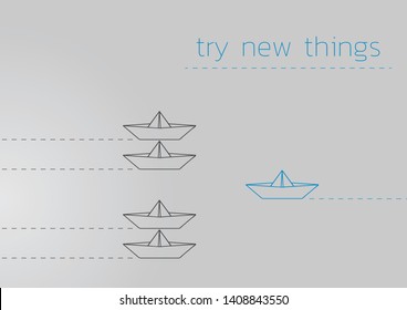 Try new things concept illustration with a folded paper boat.