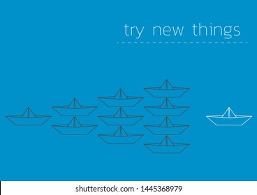 Try new things concept illustration with a folded paper boat.