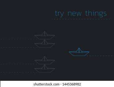 Try new things concept illustration with a folded paper boat.