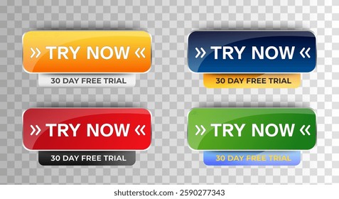 Try Now 30 day free trial buttons icon set. Try now collection button ui. vector