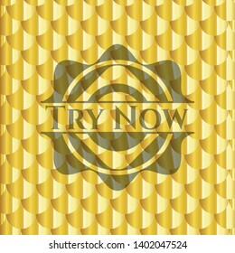 Try Now gold emblem. Scales pattern. Vector Illustration. Detailed.