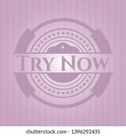 Try Now pink emblem. Retro. Vector Illustration. Detailed.