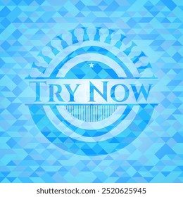 Try Now realistic sky blue mosaic emblem. 