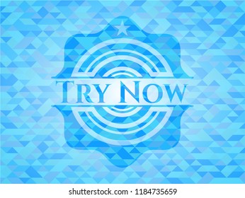 Try Now sky blue emblem with triangle mosaic background