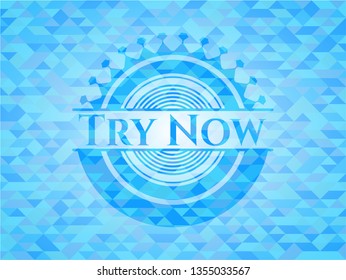 Try Now sky blue emblem with triangle mosaic background