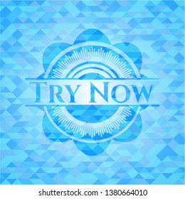 Try Now sky blue emblem with mosaic ecological style background