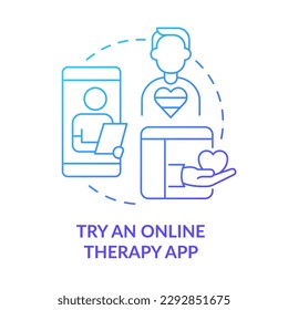 Try online therapy app blue gradient concept icon. Help on internet. Finding LGBTQ friendly therapist abstract idea thin line illustration. Isolated outline drawing. Myriad Pro-Bold font used