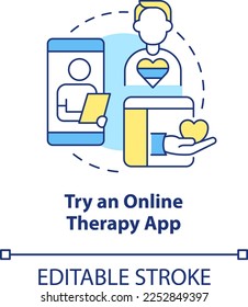 Try online therapy app concept icon. Finding LGBTQ friendly therapist abstract idea thin line illustration. Isolated outline drawing. Editable stroke. Arial, Myriad Pro-Bold fonts used