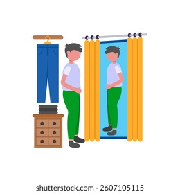 Try Outfits before Purchasing Flat Vector Illustration