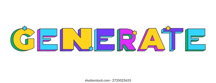 Probieren Sie es mit verspieltem 3D-Textdesign aus. Testfunktionalität. Benutzerinteraktion. Testwerkzeug. Vorschaumodus. Demo-Funktion. Mehrfarbige Blockbuchstaben. Retro funky Stil mit Sternen. Popkultur. Montserrat-Schriftart verwendet