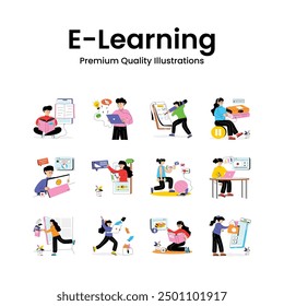 Try This Premium Quality Collection of Flat Illustrations of Ebooks, and Digital Learning