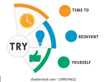 TRY - Time to Reinvent Yourself acronym, business concept. word lettering typography design illustration with line icons and ornaments.  Internet web site promotion concept vector 