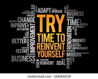 TRY - Time to Reinvent Yourself word cloud, business concept background