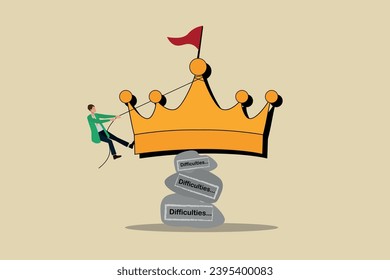 Trying to achieve great success, overcoming obstacles, perseverance and patience, achieving self-fulfillment and self-confidence, businessman climbing the mountain to reach the crown of success - Shutterstock ID 2395400083