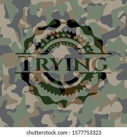 Trying camouflaged emblem. Vector Illustration. Detailed.