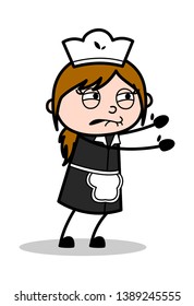 Trying to Catch - Retro Cartoon Waitress Female Chef Vector Illustration