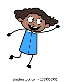 Trying to Fly - Retro Black Office Girl Cartoon Vector Illustration