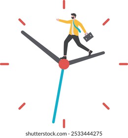 trying to get time back, extension of time to complete the work, businessman tries to turn back the clock to rewind time concept vector illustration
