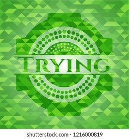 Trying green emblem with mosaic background