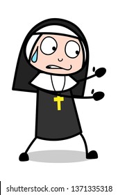 Trying to Hold - Cartoon Nun Lady Vector Illustration﻿