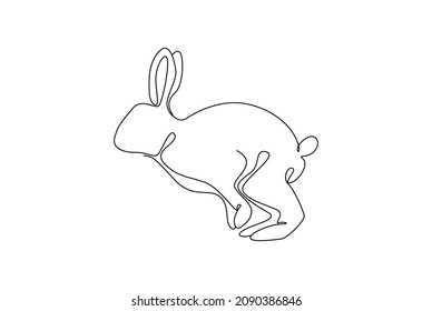 Tratando de saltar arte de línea de conejo con fondo negro en línea y blanco que tiene estilo simple y elegante