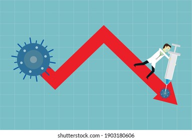 Trying to lower the infected person's graph, Vector illustration in flat style