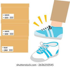 Trying on sneakers in different sizes and colors