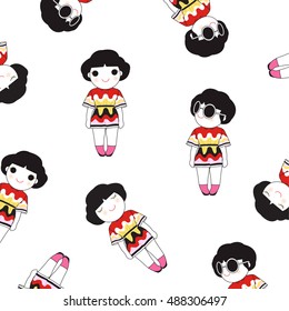 Trying On Spring Outfit Character Pattern illustration