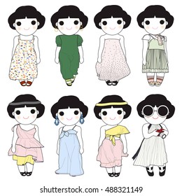 Trying On Spring Outfit Character illustration set