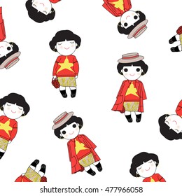 Trying On Winter Outfit Character Pattern illustration