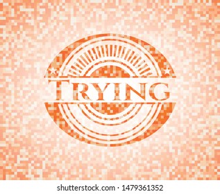 Trying orange mosaic emblem. Vector Illustration. Detailed.