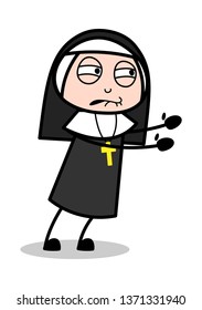 Trying to Push - Cartoon Nun Lady Vector Illustration﻿