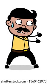 Trying to Push - Indian Cartoon Man Father Vector Illustration