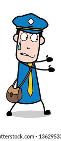 Trying to Push - Postman Cartoon Courier Guy Vector Illustration
