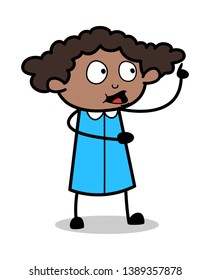 Trying to Remind - Retro Black Office Girl Cartoon Vector Illustration