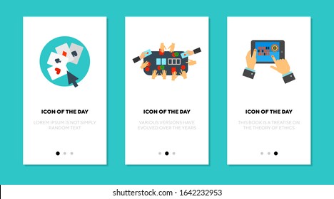 Trying your luck thin flat icon set. Fortune, card, playing isolated vector sign pack. Casino and gambling concept. Vector illustration symbol elements for web design and apps