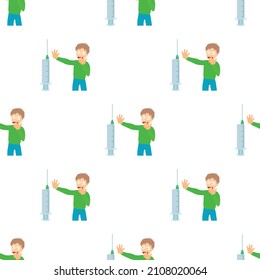 Trypanophobia concept. Cartoon illustration of a man suffering from the fear of injections