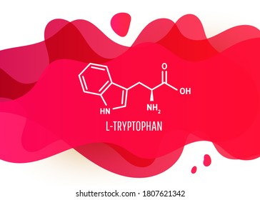 Fórmula esquelética de triptófano y estructura sobre fondo de líquido rojo para el artículo, pancarta o presentación. Ilustración del vector