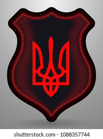 Tryzub. Trident. National Symbols of Ukraine. Vector Badge and Icon. Black and Red Version
