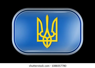 Tryzub. Trident. National Symbols of Ukraine. Matted Vector Icon. Vector Rectangular Shape with Rounded Corners