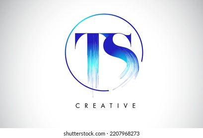 TS Brush Stroke Letter Logo Design. Blue Paint Logo Leters Icon with Elegant Circle Vector Design.