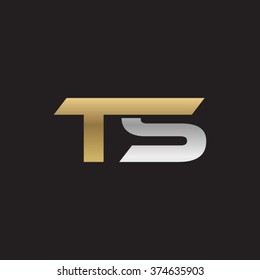 TS company linked letter logo golden silver black background