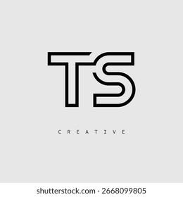 Logotipo de letra creativa TS: monograma de línea mínima en negro para un diseño de identidad de marca moderno.