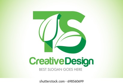 TS Green Leaf Letter Design Logo. Eco Bio Leaf Letters Icon Illustration Vetor Logo.