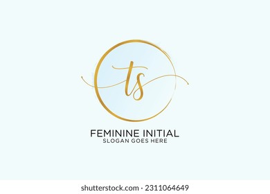 TS handwriting logo with circle template vector signature, wedding, fashion, floral and botanical with creative template.